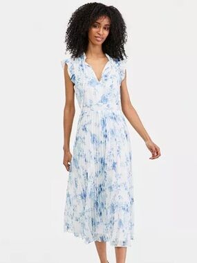 Anne Klein Women's Pleated Flutter-Sleeve Midi Dress Size 4